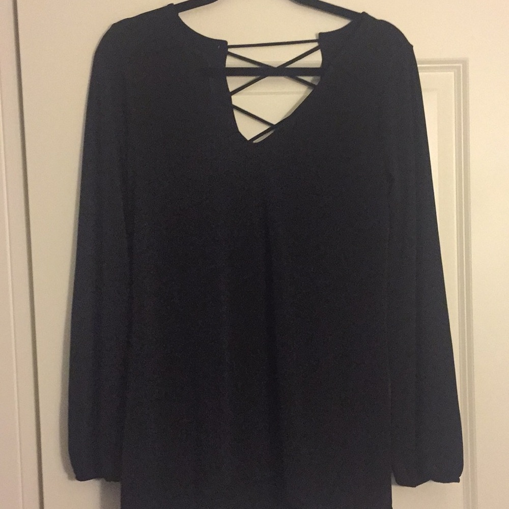 Express Open Criss-Cross Back Black Top